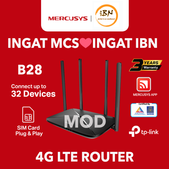 Mercusys🔥UNLIMITED🔥B28 Mod Modem MB115-4G 4G LTE Router 300Mbps SIM ...