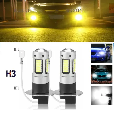 2 Pak 42LED Super terang dengan lensa H3 Putih LED untuk Lampu Kabut Mobil 12V-24V Lampu Kabut Truk Antikabut Mobil Lampu Depan Kuning PUITH