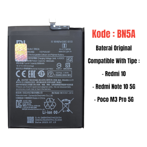 Baterai Redmi 10 Note 10 5G Pocophone M3 Pro BN5A Original Batre Battery