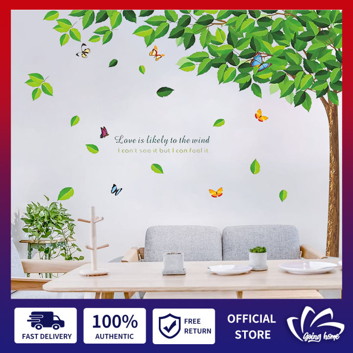 Green Tree Wall Stickers Flying Leaves Wall Decals for Home Living Room ...