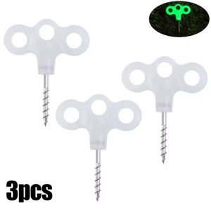 7PCS Camping Luminous Ground Nails Outdoor Travel Hiking Tent Stake Nail 3 Holes Screw Metal Canopy Pegs Threaded Ground Stakes Tent Accessories