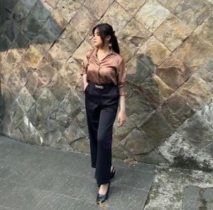 CONQUEROR.ID - Kemeja Blouse Satin Lengan Kerut Wanita LD 100-120cm Jumbo Premium Terbaru Korean Style