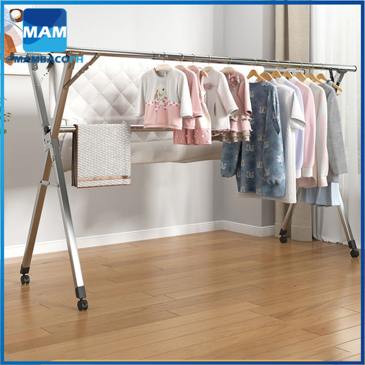 240cm Folding Clothes Drying Rack Cloth Hanger Steel Clothes Hanger Stand  with Wheels - Main Image