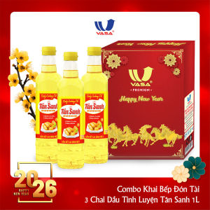 Dầu thực vật tinh luyện Tân Sanh 1L - Combo 3 chai "Khai Bếp Đón Tài"