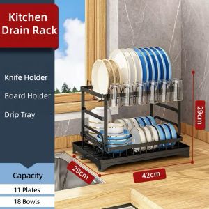 SG 2-Tier Kitchen Dish Drying Rack with Auto Drain Tray Dish Drainer Removable Cutlery Holder Countertop Kitchen Organiser