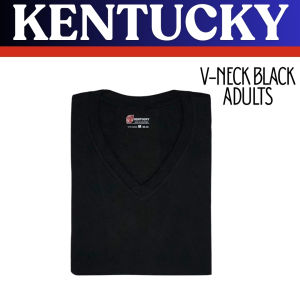Kentucky V-Neck Black Cotton T-Shirt for Adults - Casual Plain Black Top