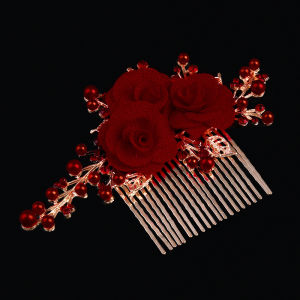 Sirkam Lenka Bunga Merah Besar Sanggul Bunga Moderen Aksesoris Wedding Bridal Pengantin Sangjit tusuk konde