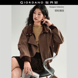 GIORDANO Women Jackets Contrast Corduroy Trim Herringbone Jackets Stand Collar Fashionable Casual Loose Jackets 18376910