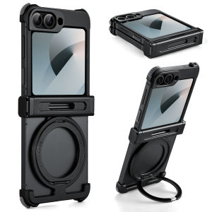 OATSBASF Metal Case for Samsung Galaxy Z Flip 7 with Magnetic 360° Rotatable Stand Shockproof Phone Cover