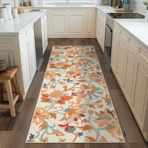 Crystal Velvet Floral Corridor Carpet Kitchen Mat Wear-Resistant Stain-Resistant Dining Room Mat Entryway Door Rug 花卉走廊地毯 厨房地垫 耐磨 耐脏 餐厅地垫 玄关入户门垫 FUNIANQI