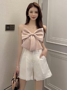 เซ็กซี่ Patchwork โบว์เสื้อกั๊กสตรีสแควร์แขนกุดสายรัดปาเก็ตตี้ Slim เสื้อเสื้อตัวบนผู้หญิงเสื้อผ้าnewใหม่