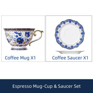 OMK European-style Luxury Bone China Coffee Cup and Saucer Set 200ML Ceramic Mug English Afternoon Teacup Gift Box Packaging