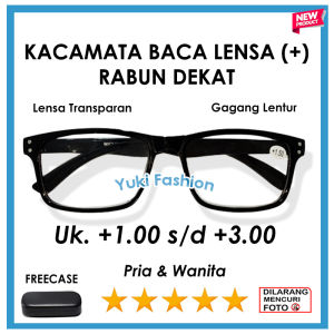 NEW - Kacamata Baca Lensa Plus (+)1.00 s.d (+)3.00 - Kacamata Untuk Wanita Dan Pria Dewasa Rabun Dekat - Frame Hitam Lensa Bening-  Gaya Casual Terkini - FREE CASE