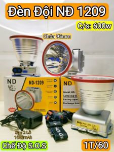 Đèn Đội Đầu Thái NĐ-1209 (600W) Chóa 9.5cm 3 Chế Độ Sáng Hiển Thị % Pin
