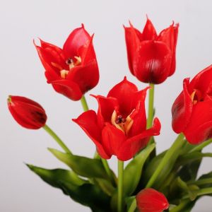 PHANT with Leaves Artificial Tulip Flower Branch Real Touch Soft Rubber Faux Flowers Flower Arrangement Handmade Fake Tulip Flowers Home Office Decor