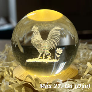 (BỘ QUẢ CẦU PHA LÊ 3D + ĐẾ GỖ ĐÈN LED MỘT MÀU VÀNG ẤM) MƯỜI HAI Con Giáp (Tí Sửu Dần Mão Thìn Tị Ngọ Mùi Thân Dậu Tuất và Hợi)