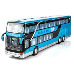 【In stock】MILITA Kids Gift Electric Toy High Imitation 1:32 Vehicle Model Double Sightseeing Bus Alloy Bus Model Pull Back