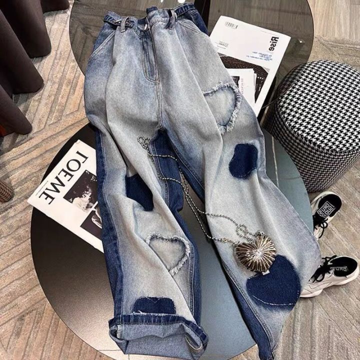 Love wide leg jeans for girls woman Korean style loose High waist
