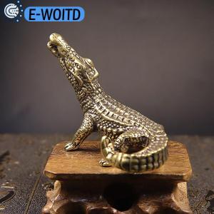 E-WOITD Antique Bronze Crocodile Miniature Figurines Vintage Brass Mini Alligator Statue Desk Ornaments Home Feng Shui Decor Crafts