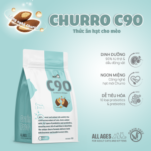 Thức ăn hạt cho mèo PetQ Hạt Churro C90 90% từ thịt & dầu động vật Dinh dưỡng Ngon miệng Dễ tiêu hóa Mọi độ tuổi