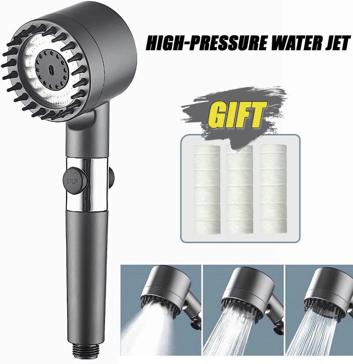 New Black High Pressure Filter Shower Rain Shower 3 Modes Adjustable ...