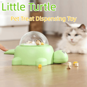 QEFEE Green Turtle-Shaped Pet Toy Feeder Transparent Window Foot-Press Rotating Cat Treat Dispenser Durable Cartoon Puzzle Toy for Cats Training