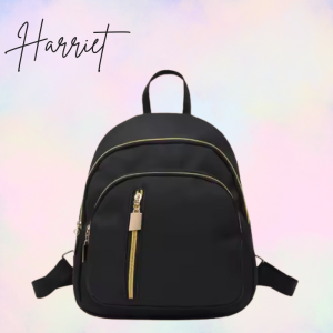 Harriet Stylish Mini Black Backpack with Gold Zipper for Women