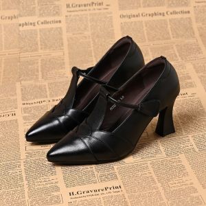 Free Shipping Shallow-Toe WomenS Shoes New Spring/Autumn Collection Pointed-Toe Design Single-Strap With Velcro Closure Chunky Heel Versatile And Comfortable High Heels