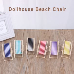 YUDESHUI Kids Girl Garden Decoration Living Room Accessories Folding Stripe Deck Dollhouse Beach Chair Doll Miniature Furniture Sunbathing Toy