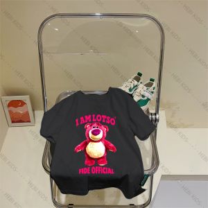 ( Voucher đến 20k )Áo thun cho bé gái 30 Kg form rộng in hình LASTO gấu dâu HEBIKIDS