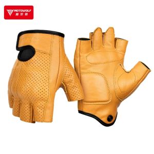 Motowolf mùa hè Găng tay xe máy da dê da Motocross Găng tay nửa ngón tay thoáng khí đi xe đạp ngoài trời Retro