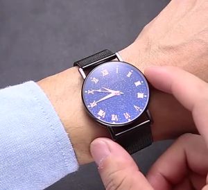 China Shipping [2025] New Starry Sky Watch for Men Suitable for Middle School and High School Students Korean Style Trendy Cool Casual Fashion Black Technology Ultra-Thin Luminous Mens Watch 317