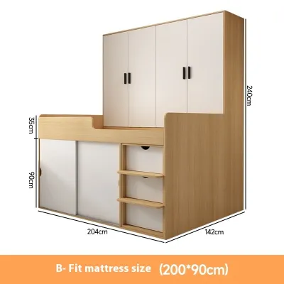 Custom All Designs - New Elegant Kids Loft Bed with Wardrobe and Storage Cabinet - High-Quality Wood Finish