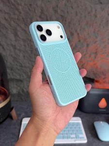 Blue Solid Color Heat Dissipation Wireless Charging Phone Case For iPhone 17 16 15 Pro Max Plus Air PC Hard Back Cover