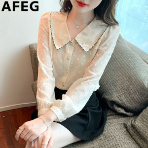 AEEG Solid color Korean version doll collar fashion loose temperament chiffon long-sleeved blouse