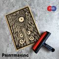 Karet Lino / karet cukil / lino cut / linoleum A3. 
