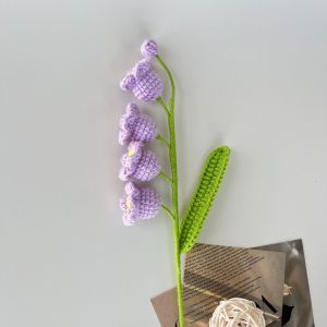 OKDEALS 1pc Hand-woven Lily of the Valley Crochet Flowers Artificial Finished Product Knit Fake Flowers Creative Home Decoration Handmade Bouquet Party Wedding