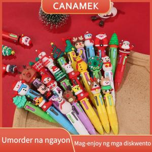 CANAMEK 10pcs New Christmas Four-Color Ballpoint Pen Cute Elk Santa Claus Mini Gel Pen Handbook Pen Student Prize Gift