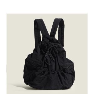 IELGY Japanese Korean Drawstring Backpack Harajuku Style Large Capacity School Bag Casual All-Match Pleated Nylon Canvas Backpack