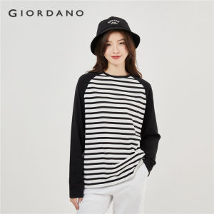 GIORDANO Women T-Shirts Contrast Color Stripe Raglan Sleeve Loose Tee 100% Cotton Crewneck Fashion Casual Tshirts 13323862