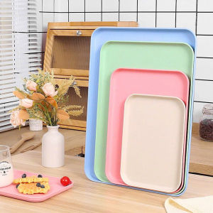 Khay nhựa lúa mạch chữ nhật ST GROUP màu pastel phong cách vintage Đĩa nhựa gia dụng decor nhà đẹp Mâm cơm gia đình chất liệu thân thiện môi trường dễ lau chùi an toàn sức khỏe