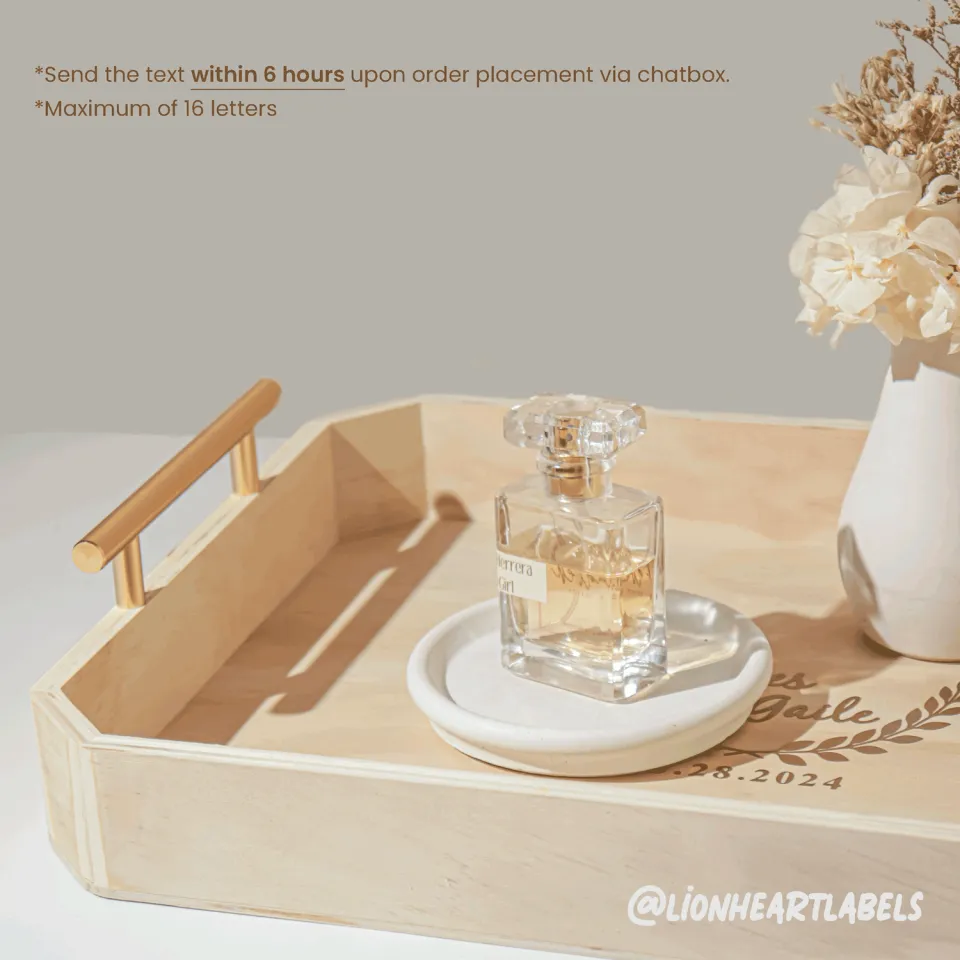 Large & Modern] Personalized Wooden Serving Tray with Gold Stainless Steel  Handles 16 x 12 x