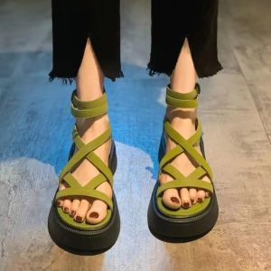 [Free Shipping] Trendy Platform Sandals For Women 2025 Summer New Collection Versatile Design With Crisscross Straps Back Zipper And Hollowed-Out Roman-Style Boots