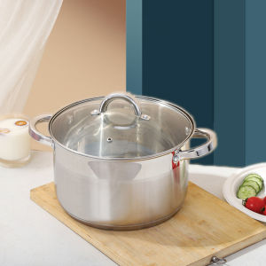 【MY Stock 24H Delivery】6.5L Stainless Steel Stcok Pot Cooking Pot with Visible Lid Dual Handles for Soup Paste Stew