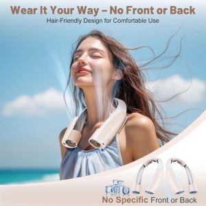 Qimedo พัดลมพกพา 8000mAh พัดลมคล้องคอ ไร้ใบพัด ลมสามระดับ แบบปรับได้ การออกแบบแฟชั่น ขนาด