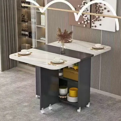 Folding table household small rectangular simple and easy to function with wheels moving dining table 4 people