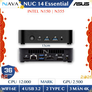 Mini PC ASUS NUC 14 Essential Intel N150 N355 DDR5 Tiết Kiệm Điện Wi-Fi 6E 3 Màn 4K Bảo Hành 3 Năm