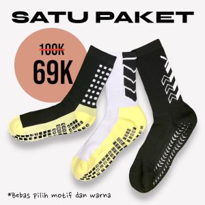 Satu Paket Kaos Kaki Anti Slip Fox Sebetis Warna Hitam Putih Kaoskaki Futsal Sepakbola All Size