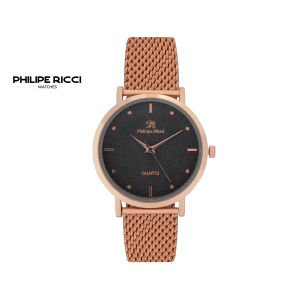 PhiLipe Ricci Jam Tangan Wanita Rantai Pasir Bulat Tipis Desain Kekinian 7488 Jam Cewek Rose Hitam