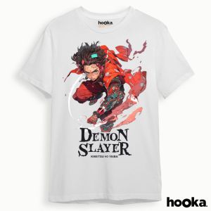 Hooka T-Shirt Demon Slayer Kime Tsu No Yaiba Desain Grafis Lengan Pendek Katun untuk Pria